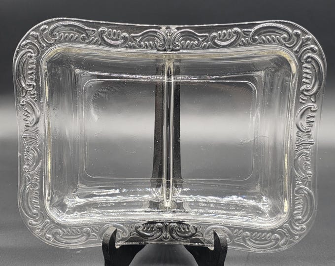 Antique Clear Glass Vegetable Dish, Divided, Scroll Pattern, 1920's ...