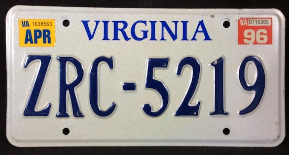 1996 Virginia, Metal License Plate, Blue, Beige, Automobile, Auto