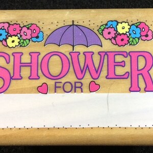 Baby Shower Wedding Shower Sello de goma montado en madera de Notable CEL1468, Flores, Floral, Flor, Paraguas, Corazones
