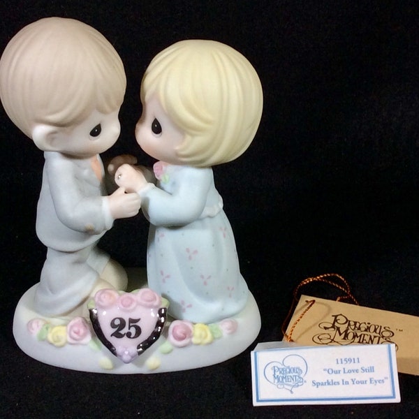Precious Moments Our Love Still Sparkles In Your Eyes, 115911, Enesco, PMI, Porcelain, 2003, Love, Boy, Girl, Couple, 25th Anniversary