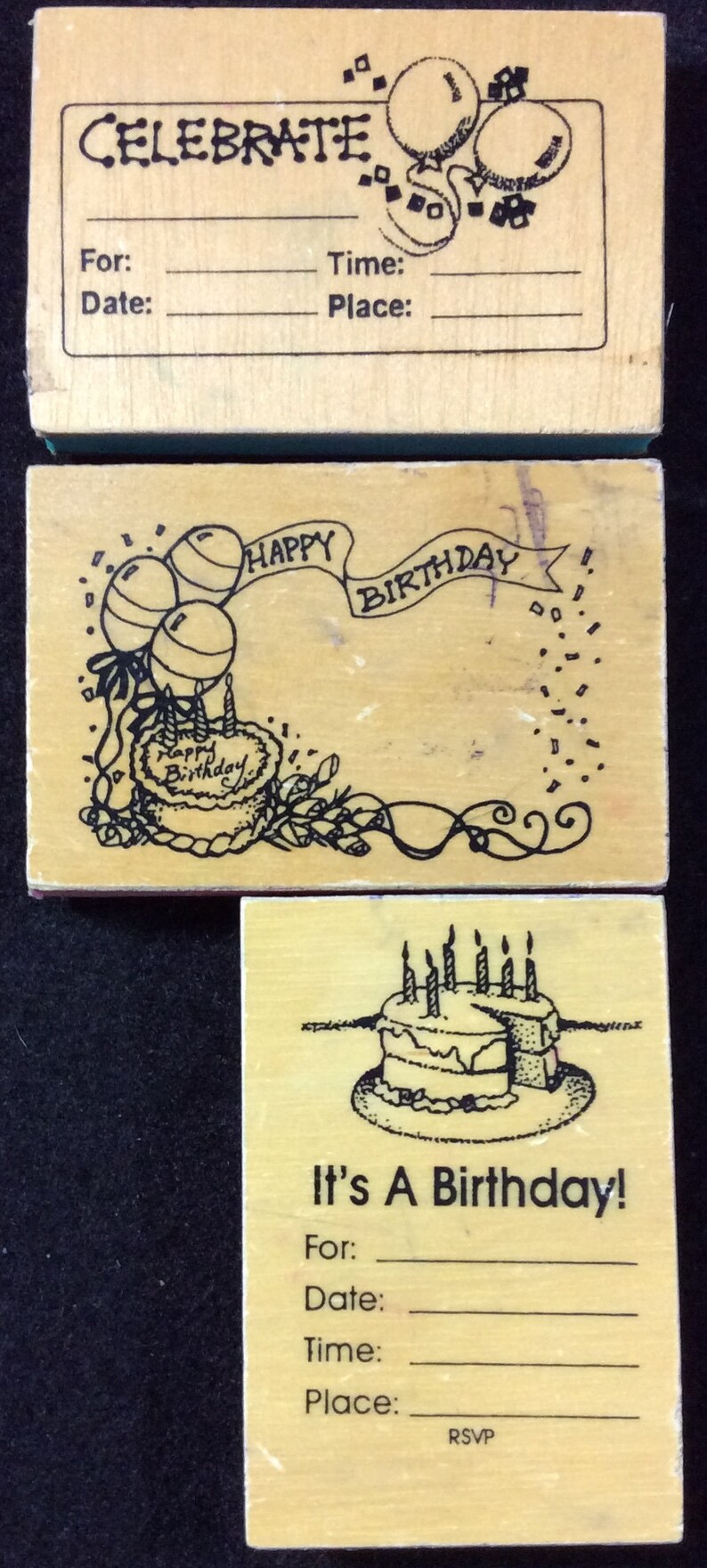Happy Birthday Wood and Foam Mounted Rubber Stamp Set Three | Etsy
