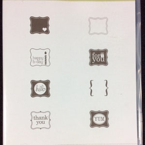 Pretty Petites Cling Mount Rubber Stamp Set From Stampin Up, Hola, Feliz cumpleaños, Gracias, Para ti, Yum, Corazón, Soporte, Caja, Signo