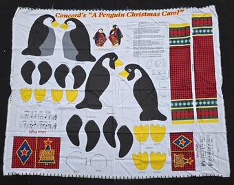 Concord's A Penguin Christmas Carol Fabric Panel, Stuffed Penguin, Mom And Baby, DYI, Sewing, Cut N Sew