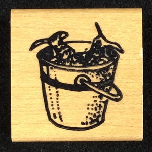 Pescado en un cubo Sello de goma montado en madera de gominolas para bebés parachoques, cubo, pesca