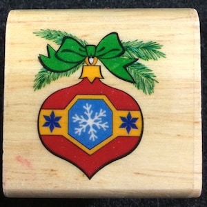 Christmas Tree Ornament Wood Mounted Rubber Stamp, Glass, Bulb