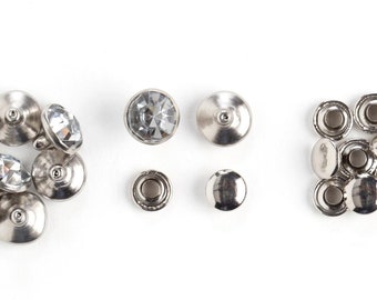 Synthetic Crystal/Stone Rivets From Tandy Leather, 24 Pieces, 5, 6, 7, & 10 MM, Clear, Transparent