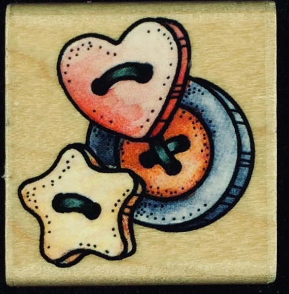 Button Trio Wood Mounted Rubber Stamp By Rubber Stampede A1315C, Sewing, Country