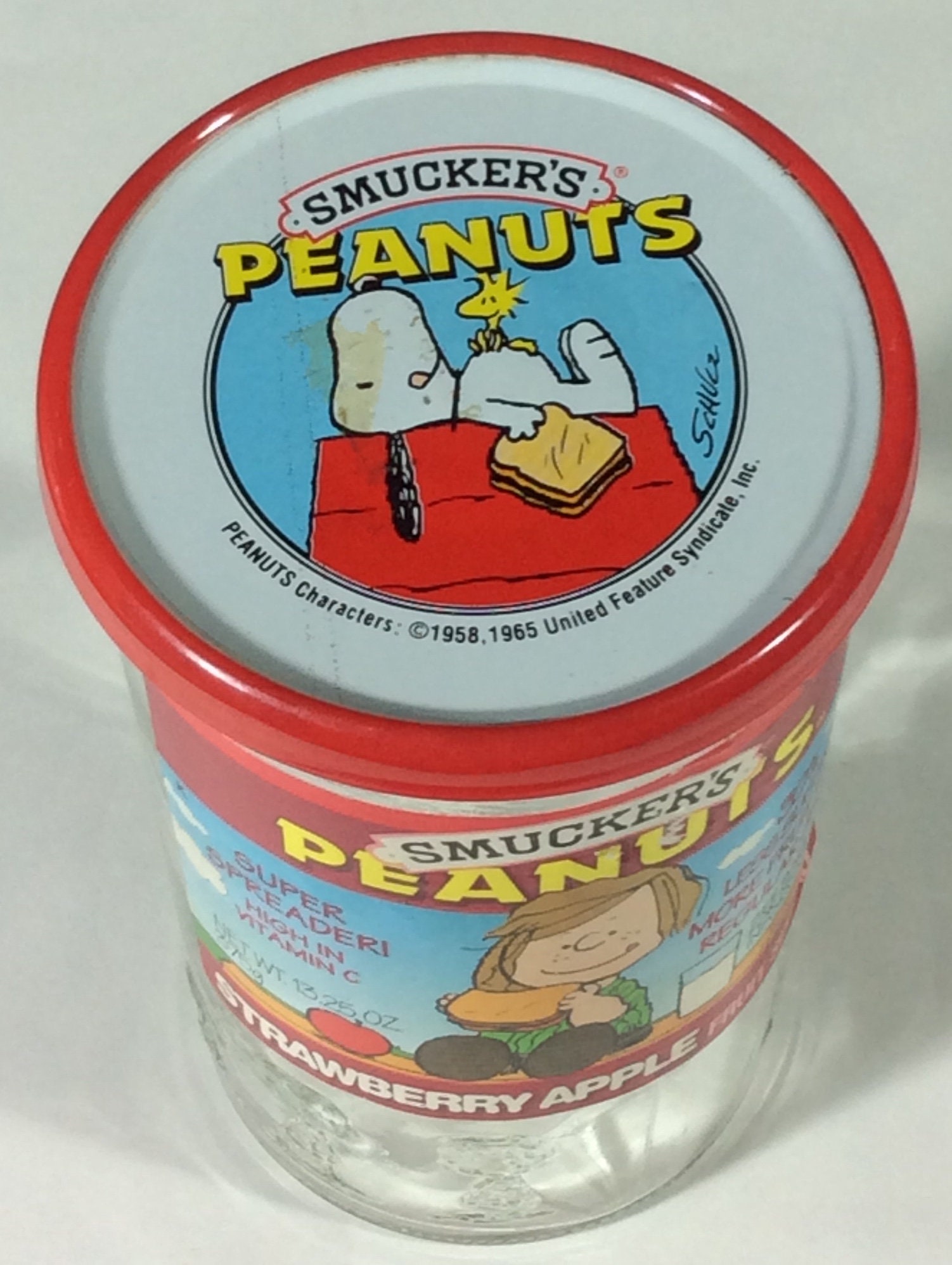 Peanuts Smuckers Jelly Jar, 1990's, Charlie Brown, Snoopy