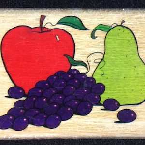 Fruit Wood Mounted Rubber Stamp From Stamps Etc, CRI-036, Apple, Pear, Grapes, Harvest, Summer, Canning, Preserves