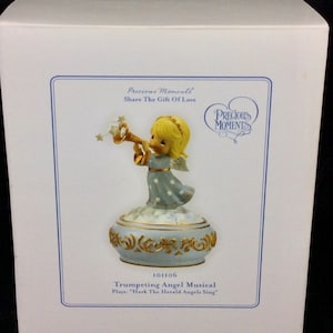Precious Moments Trumpeting Angel Music Box, 101106, Enesco, Plays Hark The Herald Angels Sing, Never Been Opened