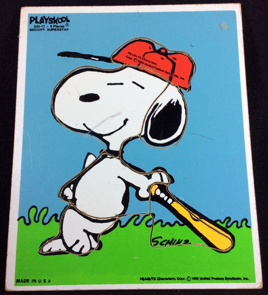 Playskool Snoopy Playing Baseball Wood Puzzle 6 Pieces Etsy
