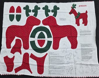 Cranston Jingles Christmas Reindeer Fabric Panel, Stuffed Reindeer, Christmas, DYI, Sewing, Cut N Sew, Toy