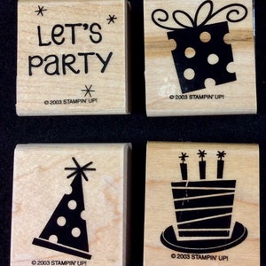 Let&#39;s Party Wood Mounted Rubber Stamp Set From Stampin Up, Birthday, Celebration, New Year, Gift, Present, Cake, Party Hat,