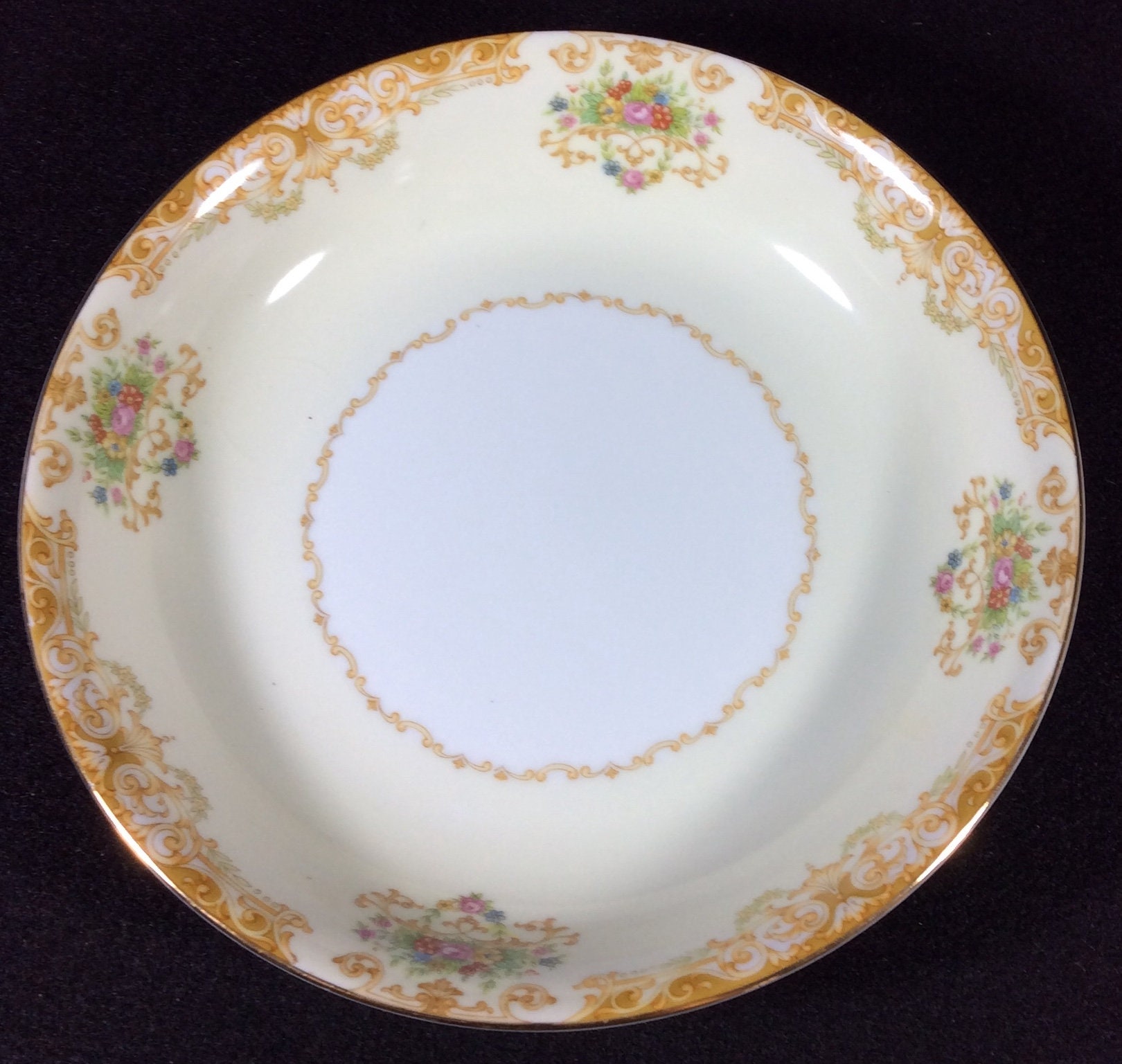 Noritake Mystery 198 Dinnerware, Gold Trim, Tan Scroll Border
