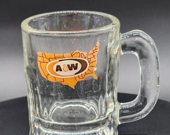 A & W Baby Root Beer Glass Mug, Orange, Brown, White, United States, Map Logo, Mini, Small