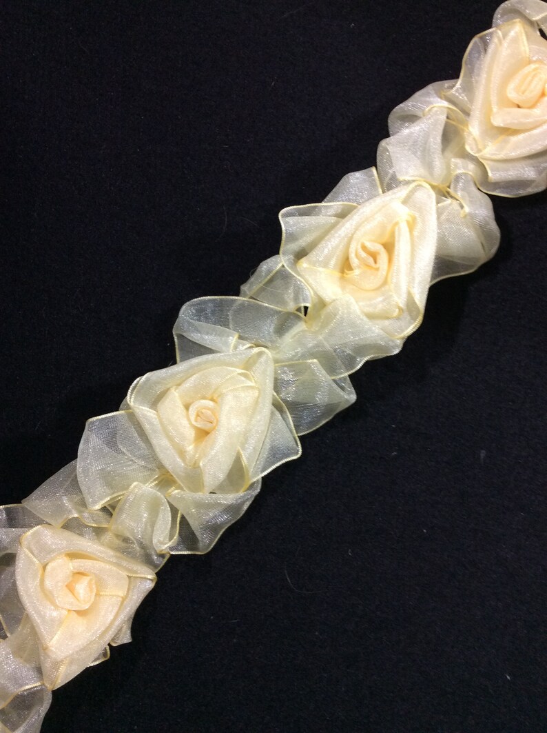 Organza Floral Trim With Stretch Elastic, Trims, Trimming, Rose, Ivory, By The Yard image 1