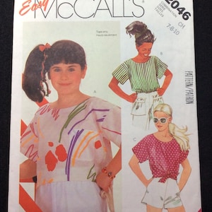 Easy McCall&#39;s Girls&#39; Tops Pattern 2046 Size 7,8,10
