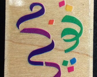 Party Streamers And Confetti Wood Mounted Rubber Stamp Z-173-C By Posh Impressions, Rubber Stampede, Birthday, New Year&#39;s Eve, Celebration