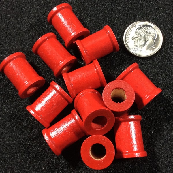 One Dozen Red Beads, Miniature, Spools, Wood, Cylinder, Diorama, Mixed Media, Doll House, Crafting