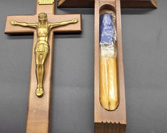 Beautiful Last Rites Sick Call Crucifix Box With Candles, Christ, Cross, Crucifixion, Catholic, Priest, Sacrament, Extreme Unction