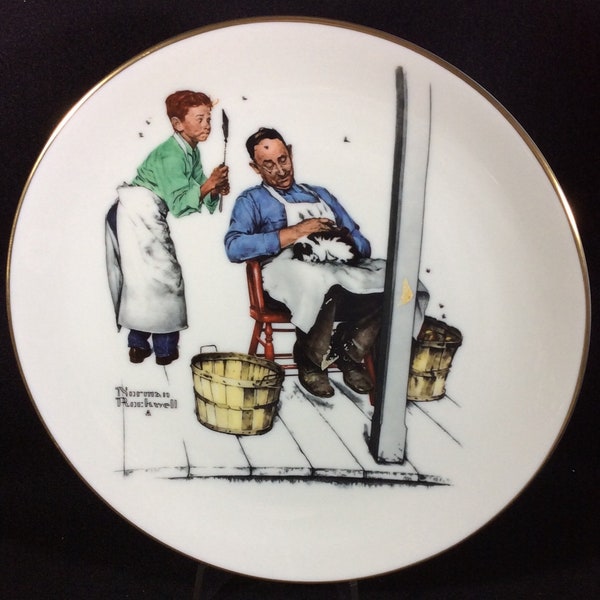 Summer Swatter's Rights Collector Plate By Norman Rockwell, A Helping Hand Series, 1979, Gorham, Gold Trimmed, Father And Son, Evening