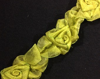 Organza Floral Trim With Stretch Elastic, Trims, Trimming, Rose, Apple Green, By The Yard