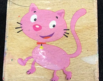 Kitty Cat Wood Mounted Rubber Stamp From Sarah Belise, Feline, Happy, Birthday, Kids, Children, Child