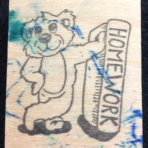 Homework Bear Wood Mounted Rubber Stamp