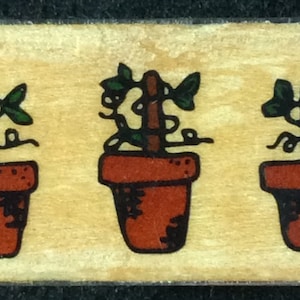 Trío de plantas en macetas Sello de goma montado en madera de Westwater, rosas, plantas, plantas, jardín, jardinería, flores, verano, primavera