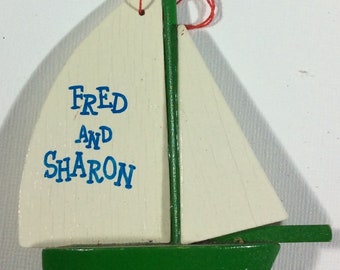 Sweet Little Wood Sailboat With Wood Sails Christmas Ornament, Nautical, Tree, Decor, Decoration, Sailing, Fred And Sharon