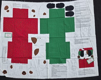 Cranston The Christmas Puppy In A Gift Box Fabric Panel, Stuffed, Christmas, DYI, Sewing, Cut N Sew, Toy