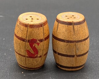 Small Wooden Barrel Salt And Pepper Shakers, Made In Japan