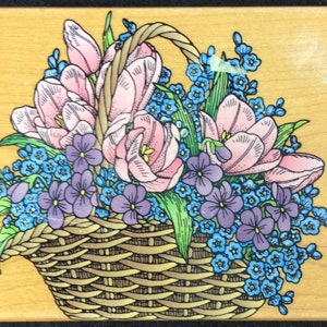 Super Tulip Basket Wood Mounted Rubber Stamp From Hero Arts, Tulip, Spring, Floral, Flowers, Flower, Easter, Summer