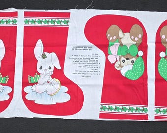Precious Moments Christmas Stocking Fabric Panel, Spectrix, DYI, Sewing, Cut N Sew, 1990, Bunny, Bear