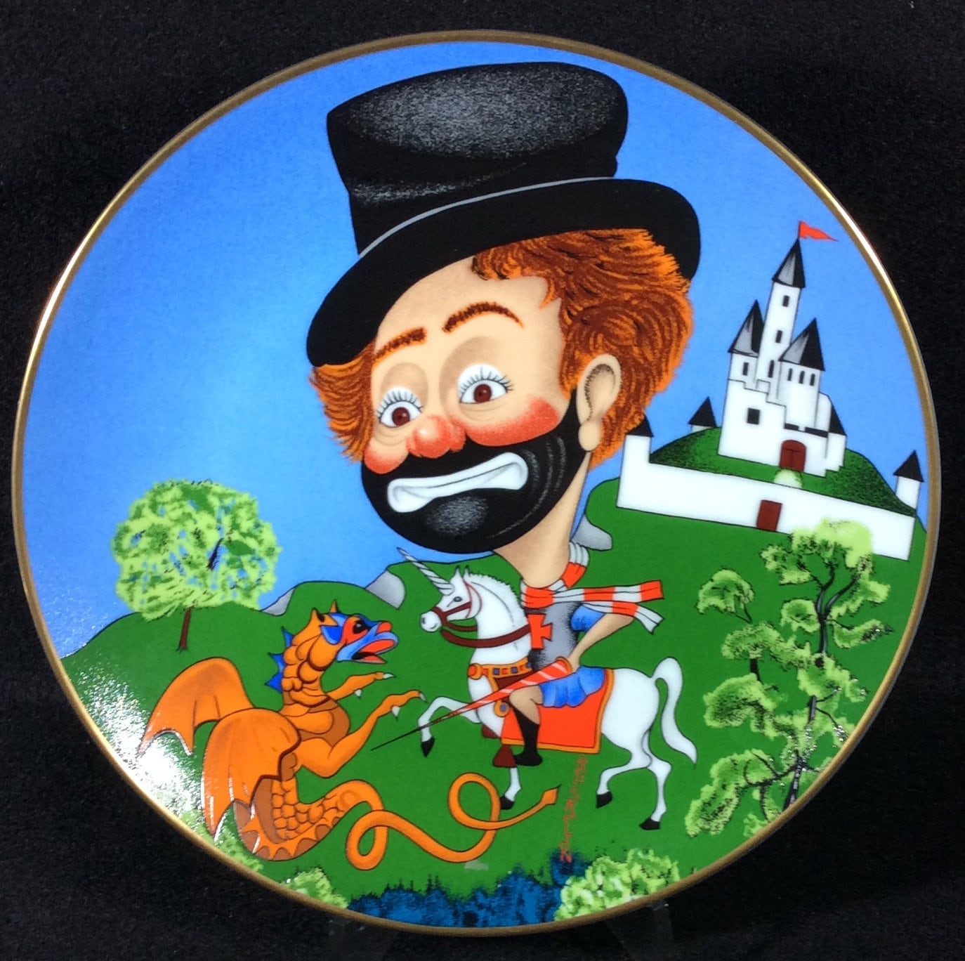 Sir Freddie Red Skeleton Collector Plate, Perfection In Porcelain, Freddie The Freeloader, Castle, Knight, Dragon, Horse