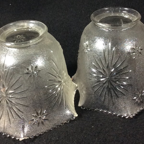 Set Of Two Glass Ribbed Lamp Shades, Replacement, Light, Bell, Starburst, Stars, Flowers