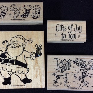 Regalos De Joy Wood Montado Sello De Goma Set De Stampin Up, Santa Claus, Elfos, Medias De Navidad, Regalos De Alegría, Vacaciones, Regalos, Adornos