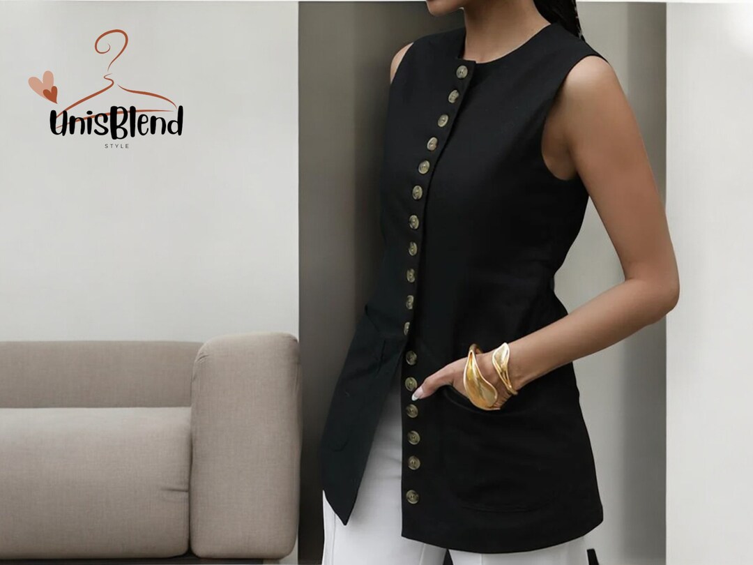 Long Button up Vest Fashionable Sleeveless Top Women's Formal Attire - Etsy