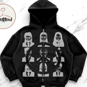 Unisex Gothic Graphic Hoodie | Retro Classic Streetwear Pullover | Oversized Loose Hooded Jacket | Zip-up Style Casual Outfit