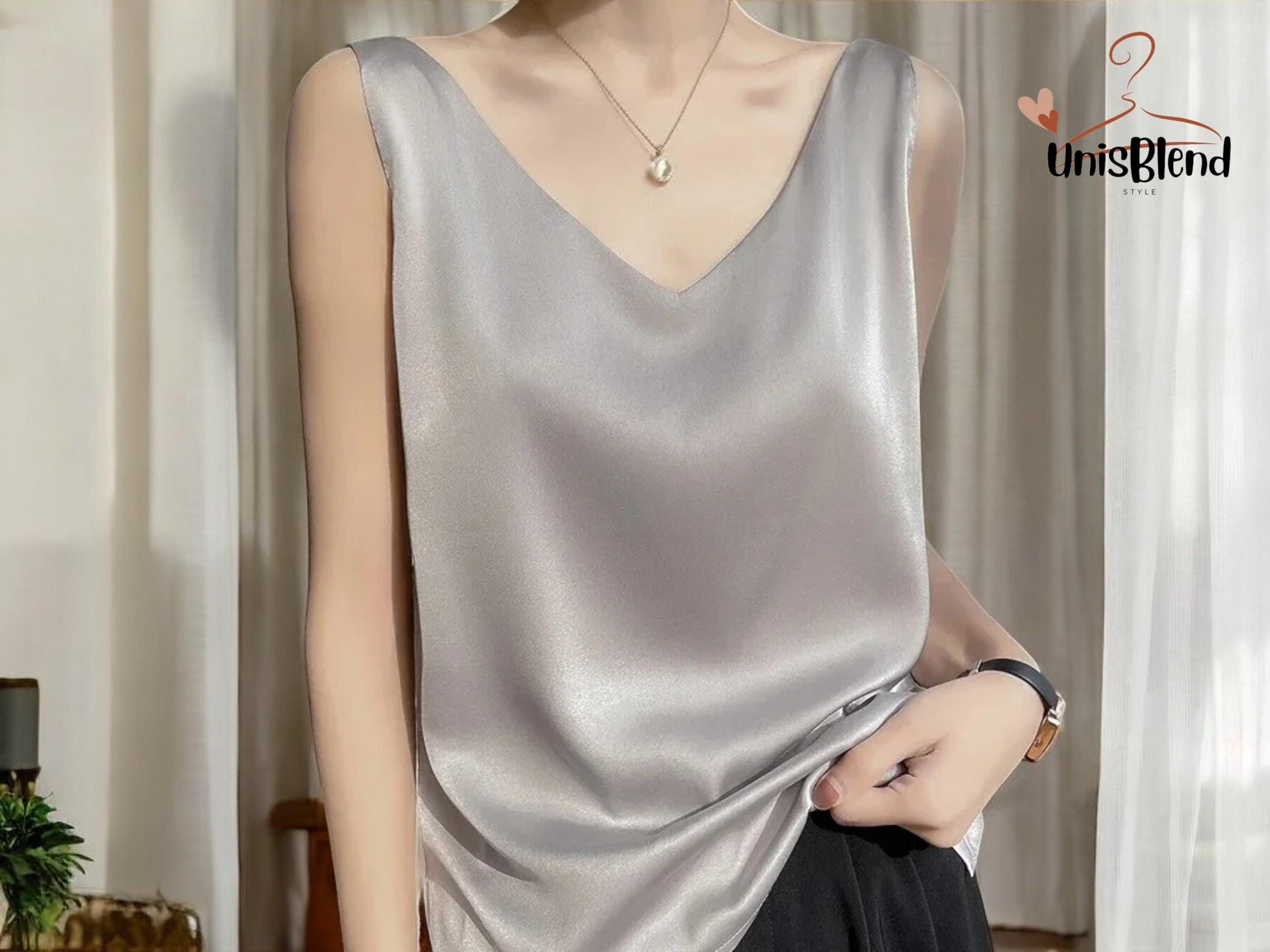 silver satin cami top