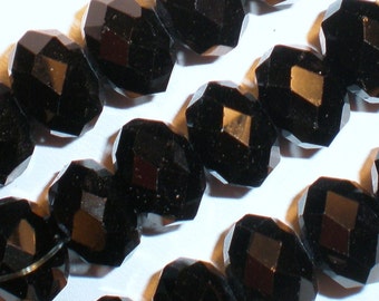 12mm x 10mm Jet Black, Multifaceted Glass Bead, 8 beads