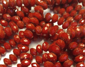45 - Gorgeous Deep Blood Red Opaque - 8mm x6 mm-  Faceted Glass Rondelle Beads