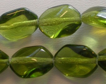 Green 10 x 14mm Czech Swirl Beads