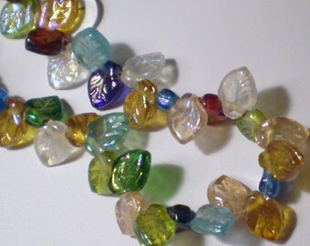 8mm x 12mm Czech Glass Multicolor Leaves 10 Inch Strand