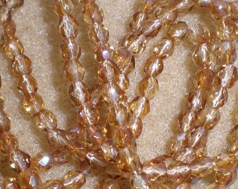 4mm Gold AB Fire Polish Glass Beads 8 Inch Strand