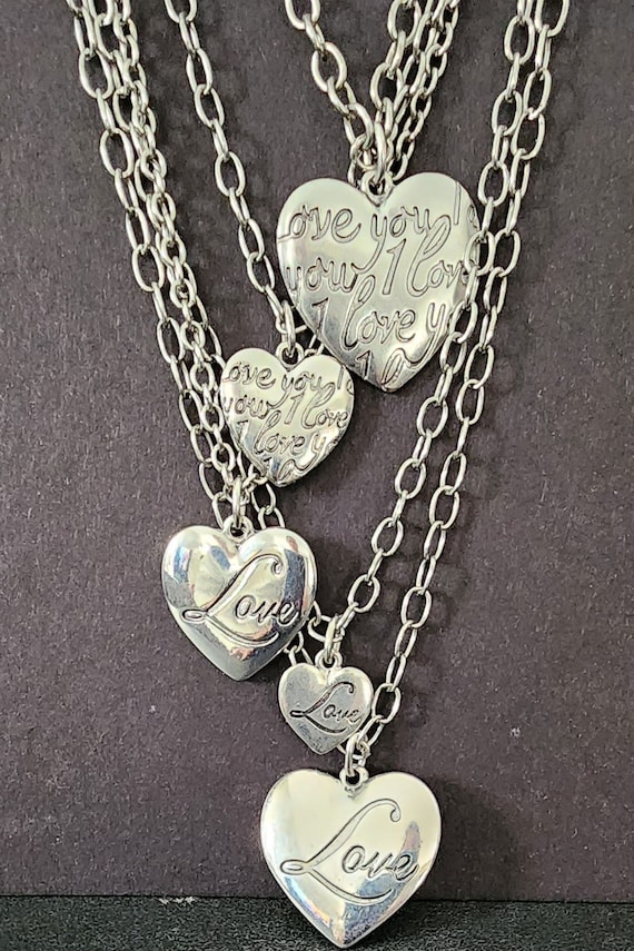 1980's Multiple Strands Silvertone Hearts Necklac… - image 1