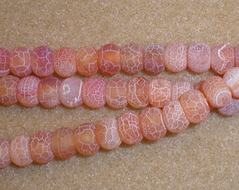8mm Matte Orange Rondell Agate Beads 8 Inch Strand