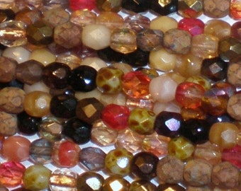 4mm Multicolor Fire Polish Glass Bead 8 Inch Strand, Brown Earth tones