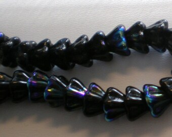 8mm Black with AB Highlights Flower Glass Bead 8 Inch Strand