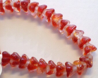 7mm Red and Clear Glass Flower Bead, 25 count strand